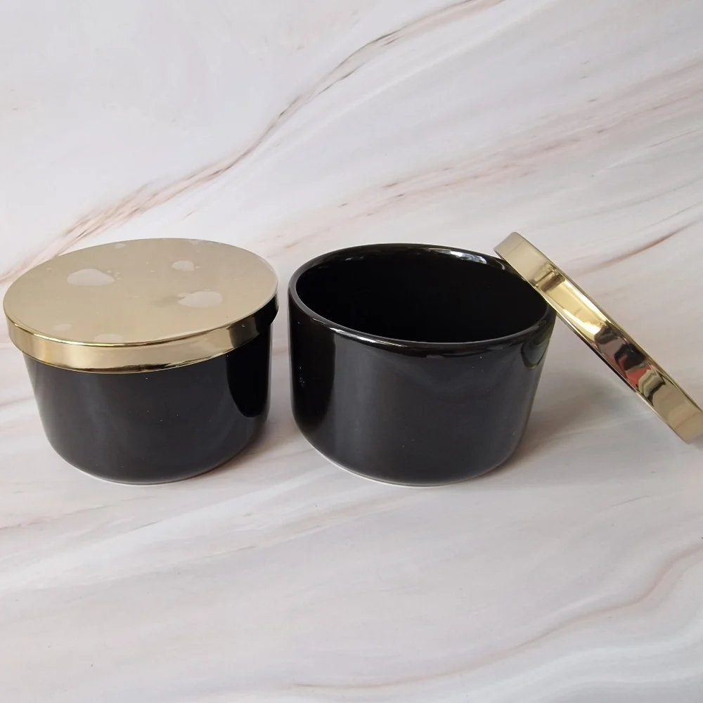 Z Gallerie Black & Gold Ceramic Storage Jars With Lids - Set of 2 - New